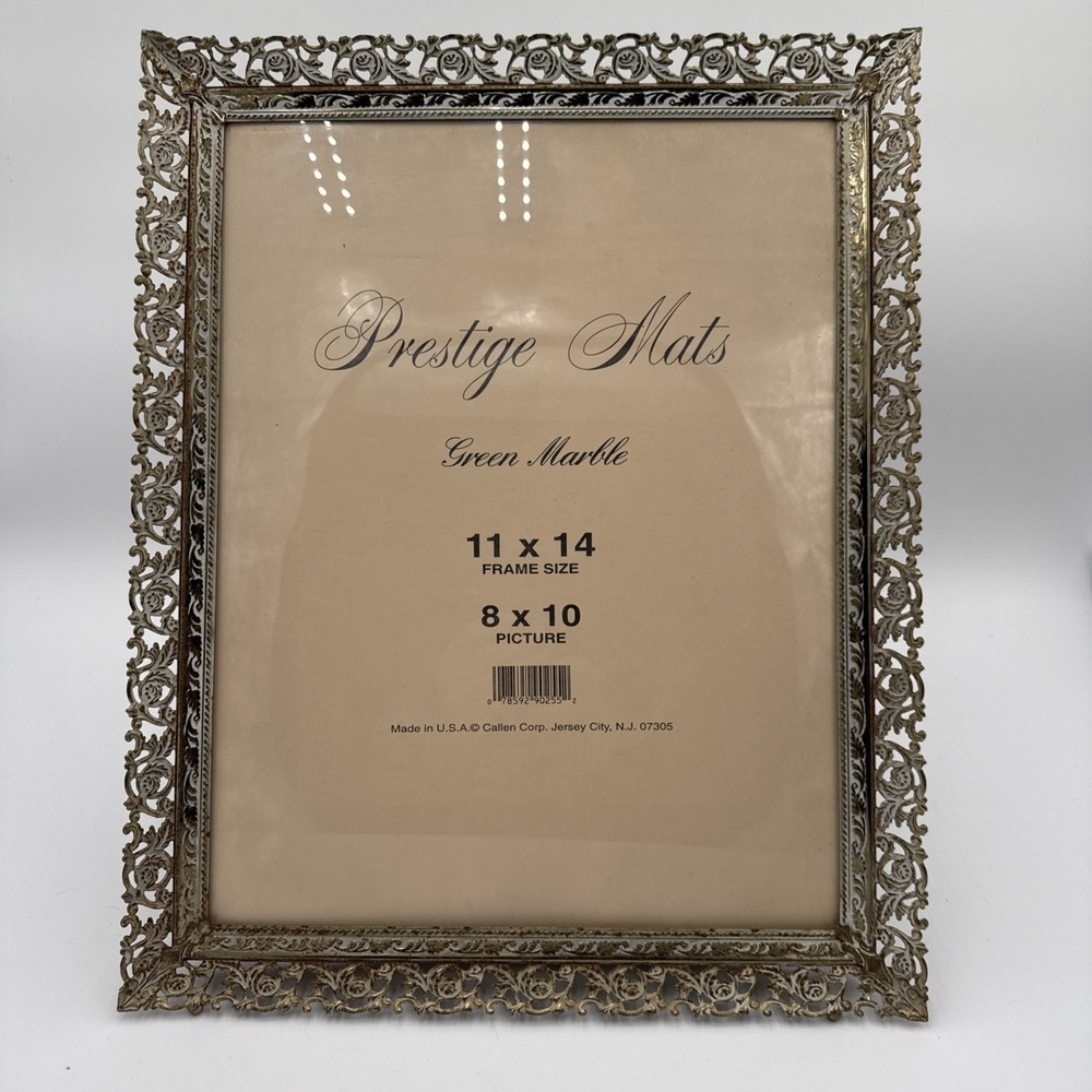 VTG Ornate Floral Gold Picture White photo Picture Gold Frame Stand‎ Alone Easel